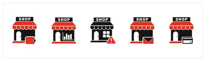 A set of 5 business icons as shopping store, revenue store, store maintenance vector