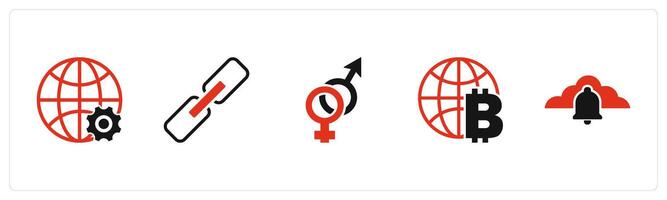 A set of 5 business icons as global setting, link, gender vector