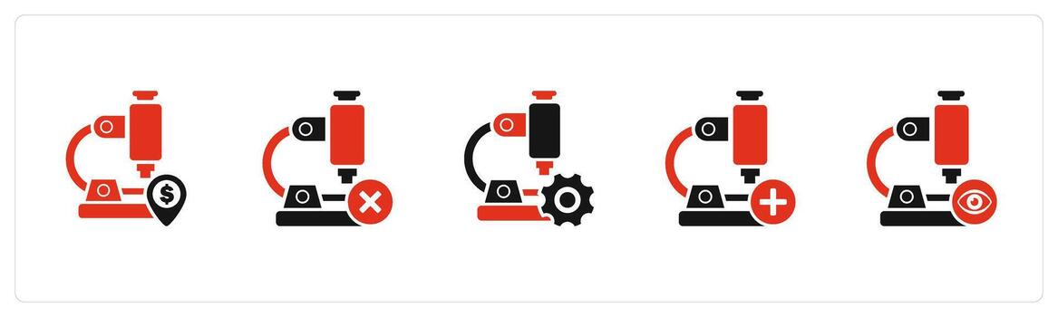 un conjunto de 5 5 negocio íconos como financiero microscopio, eliminar microscopio, microscopio vector