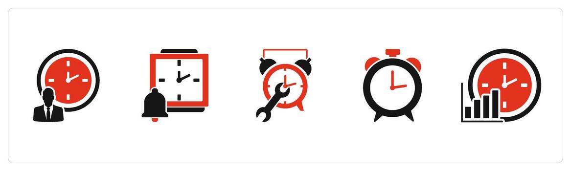 un conjunto de 5 5 negocio íconos como hora gestión, hora notificación, hora ajustes, vector