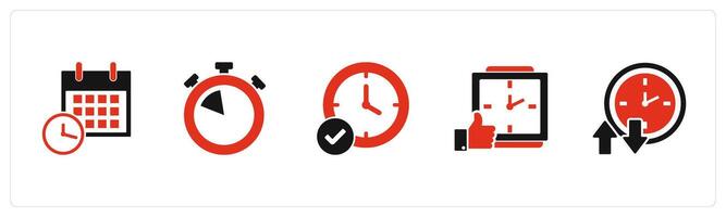 A set of 5 business icons as schedule, stopwatch, right time vector