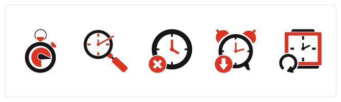 A set of 5 business icons as speedometer, search time, out of time vector