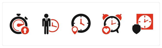 A set of 5 business icons as up time, punctuality, time location vector