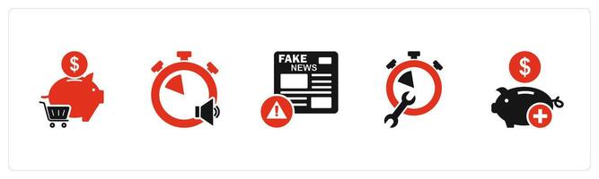 A set of 5 business icons as online shopping, speaker time, fake news vector
