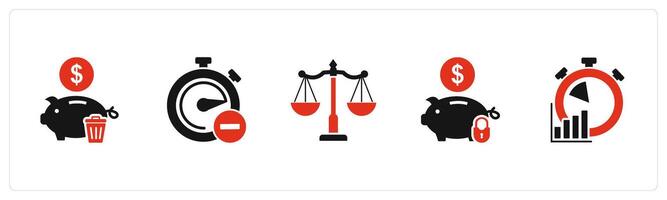 A set of 5 business icons as remove bank, remove time, balance vector