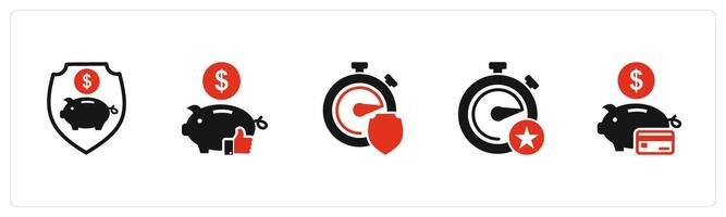 A set of 5 business icons as dislike bank, share savings, synchronize time vector
