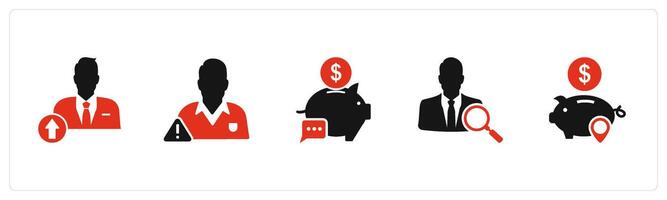 A set of 5 business icons as upload profile, account maintenance, bank message vector