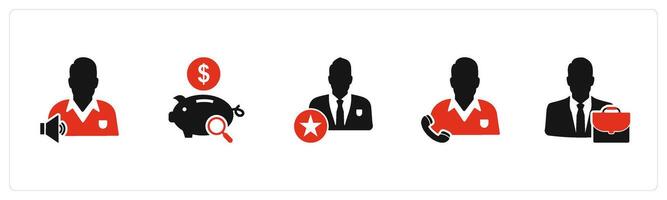 A set of 5 business icons as listening music, search savings, star employee vector