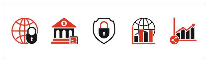 A set of 5 business icons as global security, bank locker, lock security vector