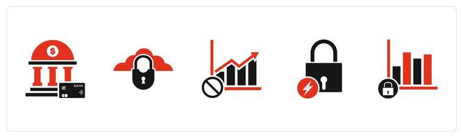 A set of 5 business icons as online banking, cloud security, graph prohibited vector