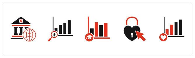 A set of 5 business icons as global banking, search analytics, education graph vector