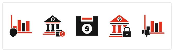 A set of 5 business icons as graph security, financial institution, financial lock vector