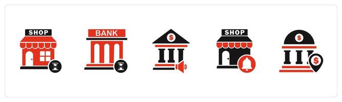 A set of 5 business icons as shopping time, bank time, bank speaker vector
