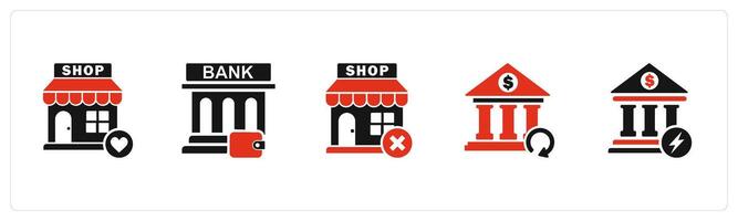 A set of 5 business icons as favorite shopping, bank wallet, remove store vector