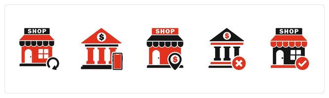A set of 5 business icons as update store, digital banking, revenue store vector