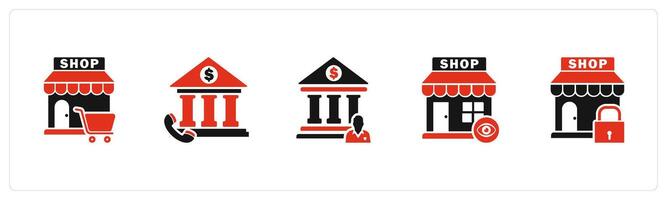 A set of 5 business icons as shopping trolley, call bank, bank owner vector