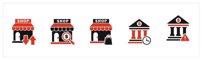 A set of 5 business icons as transformation store, search store, shopping bag vector