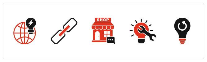 A set of 5 business icons as generate idea, link, email shop vector