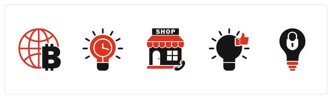 A set of 5 business icons as global currency, time management, calling store vector