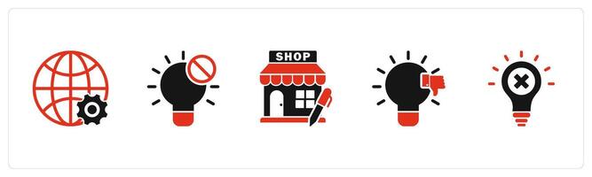 A set of 5 business icons as global setting, idea, edit store vector
