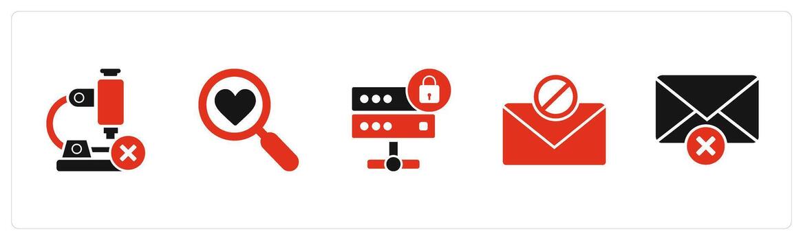 A set of 5 business icons as remove microscope, favorite search, server security vector