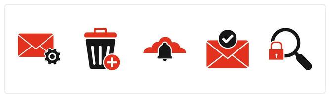 A set of 5 business icons as message setting, trash, cloud notification vector