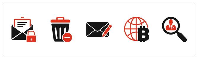 A set of 5 business icons as email protection, recycle bin, edit message vector