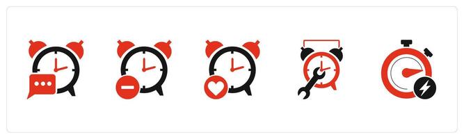 A set of 5 business icons as message alarm, reduce time, favorite clock vector