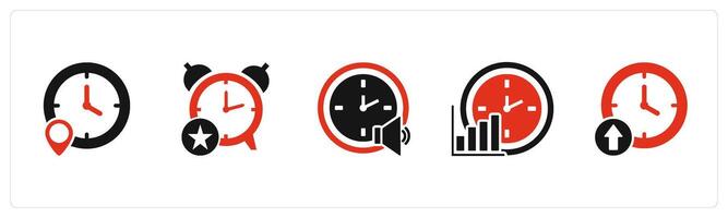 A set of 5 business icons as time location, favorite time, time speaker vector