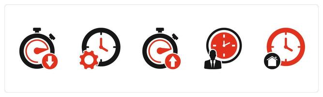 A set of 5 business icons as down time, time management, up time vector