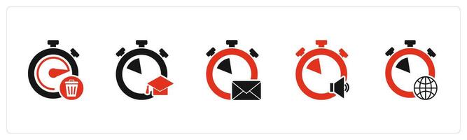 A set of 5 business icons as waste of time, study time, message time vector