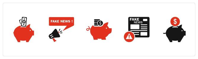 A set of 5 business icons as piggy bank, fake news, savings vector