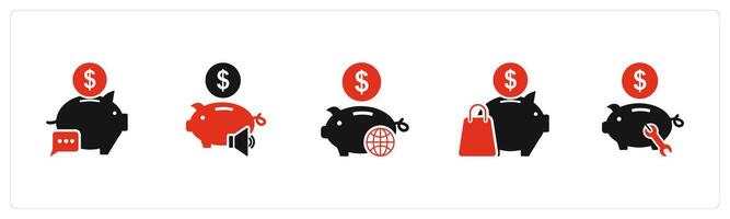A set of 5 business icons as bank message, bank speaker, global banking vector