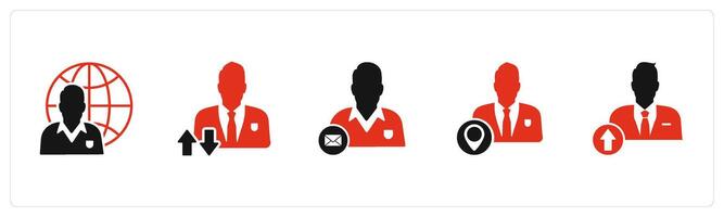 A set of 5 business icons as global business, synchronization profile, business message vector