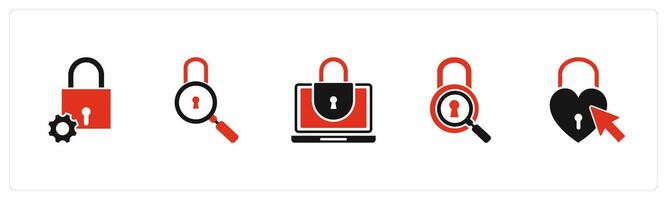 A set of 5 business icons as lock settings, lock search, laptop security vector