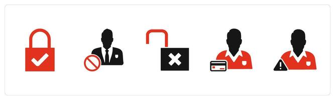 A set of 5 business icons as lock, user prohibited, card owner vector