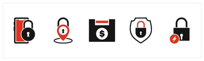 A set of 5 business icons as mobile security, location security, financial lock vector