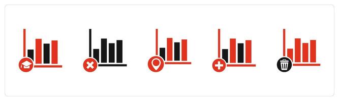 A set of 5 business icons as education graph, wrong growth, graph location vector