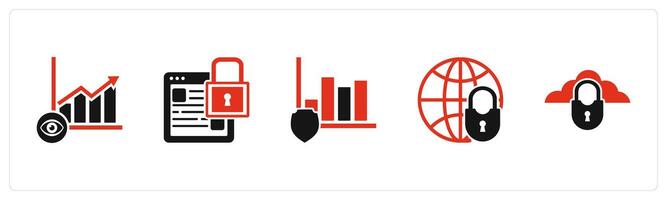 A set of 5 business icons as view analysis, webpage security, graph security vector