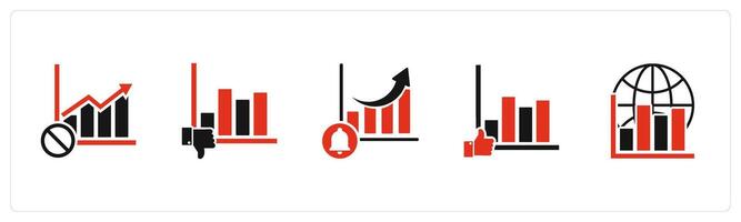 A set of 5 business icons as graph prohibited, dislike graph, growth notification vector
