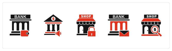 A set of 5 business icons as bank wallet, bank speaker, store security vector