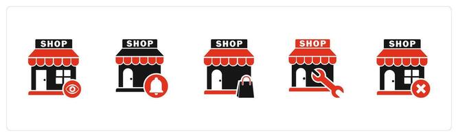 A set of 5 business icons as view store, store notification, shopping bag vector
