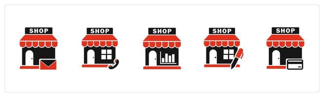 A set of 5 business icons as email shopping, calling store, revenue store vector