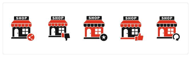 A set of 5 business icons as share store, dislike store, favorite shopping vector