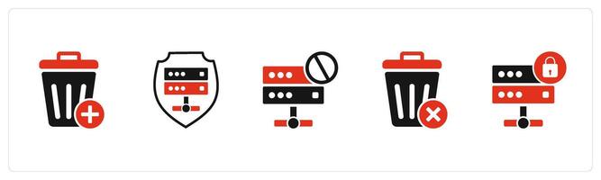 A set of 5 business icons as trash, server security, server prohibited vector