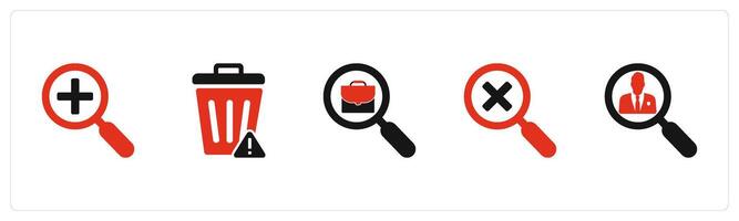 A set of 5 business icons as zoom in, trash bin, search portfolio vector