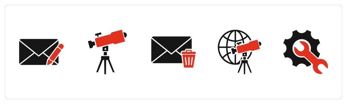 A set of 5 business icons as edit message, telescope, remove message vector
