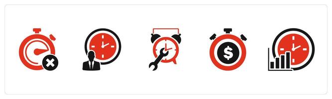 A set of 5 business icons as wrong time, time management, time settings vector