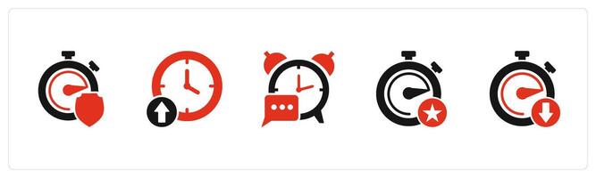 A set of 5 business icons as time security, up time, message alarm vector