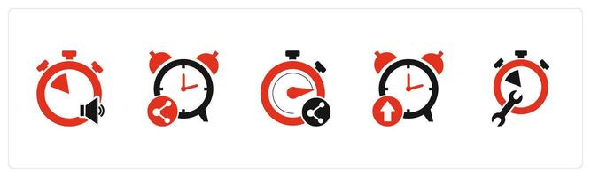 A set of 5 business icons as speaker time, share time, up time vector
